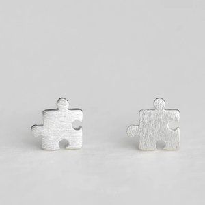 14k Gold Cute Puzzle Piece Stud Earrings Sterling Silver
